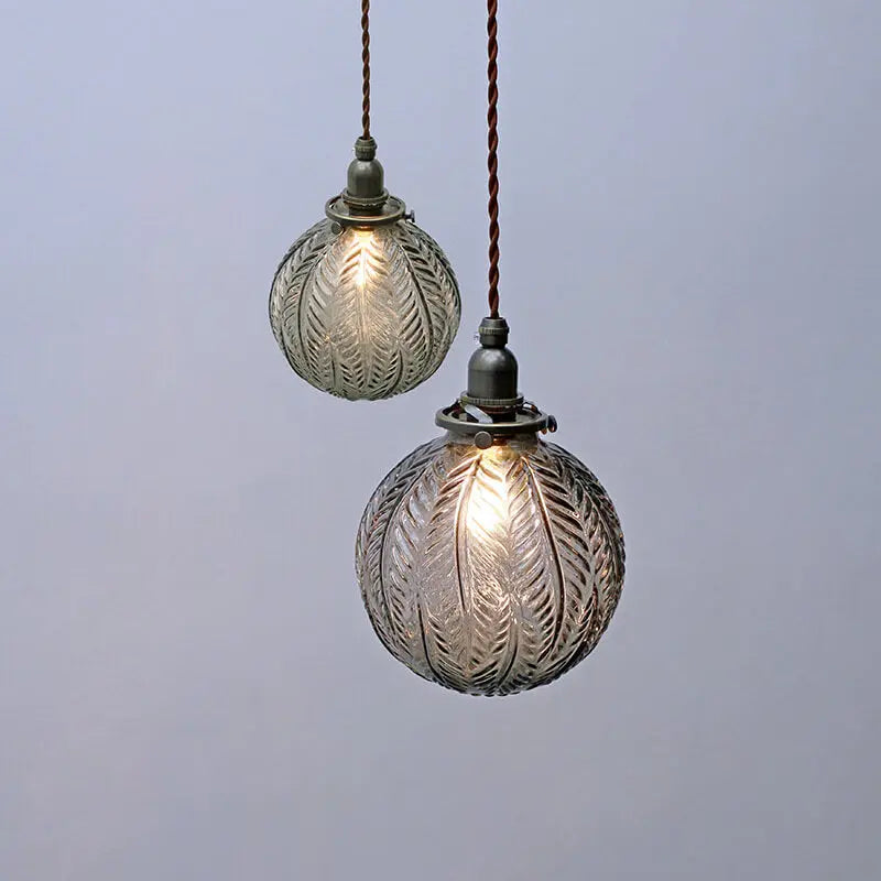 Retro Lotus Texture Glass 1-light Globe Pendant Light Lumendat