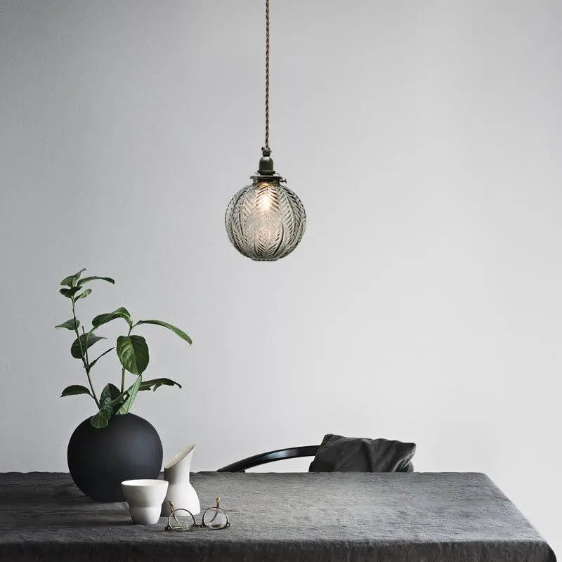 Retro Lotus Texture Glass 1-light Globe Pendant Light Lumendat