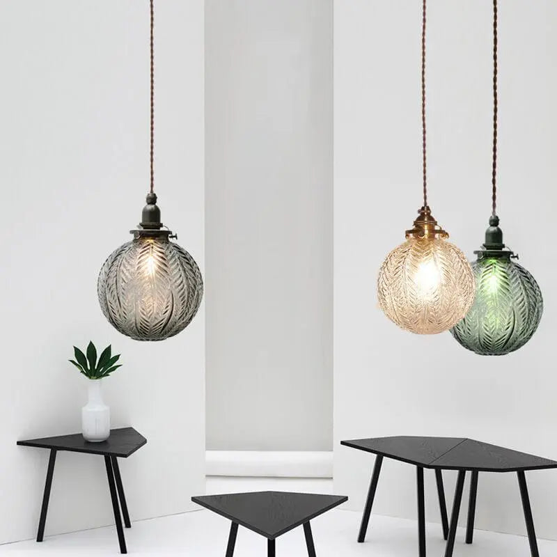 Retro Lotus Texture Glass 1-light Globe Pendant Light Lumendat