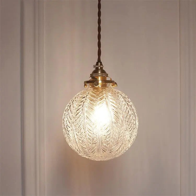Retro Lotus Texture Glass 1-light Globe Pendant Light Lumendat