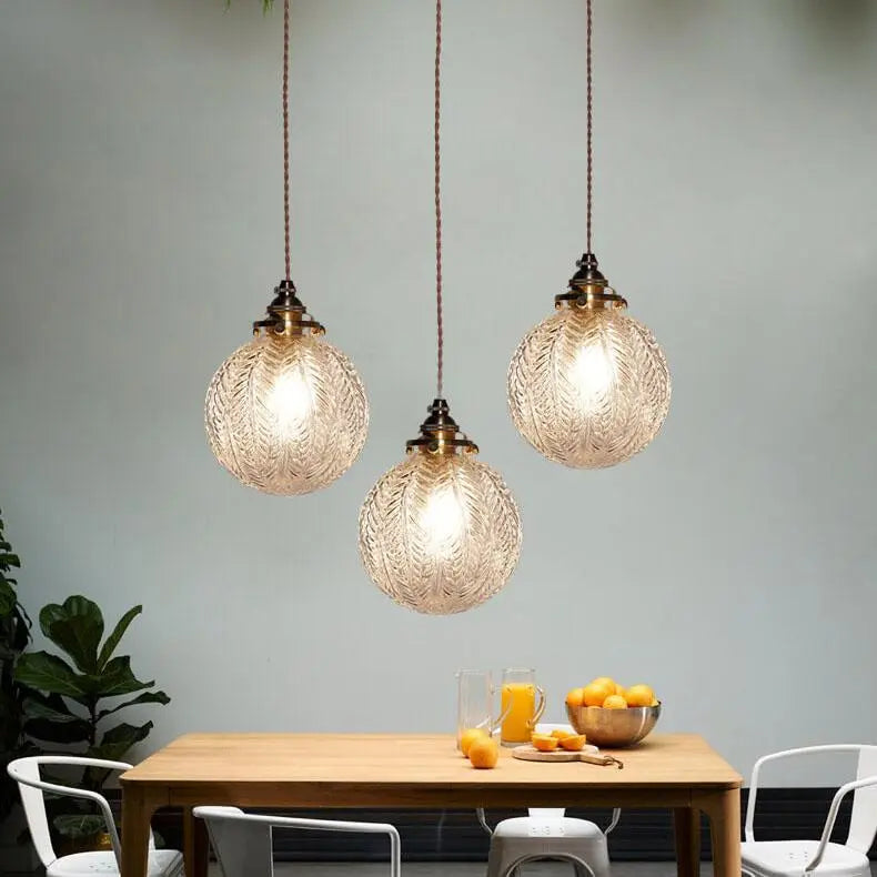 Retro Lotus Texture Glass 1-light Globe Pendant Light Lumendat