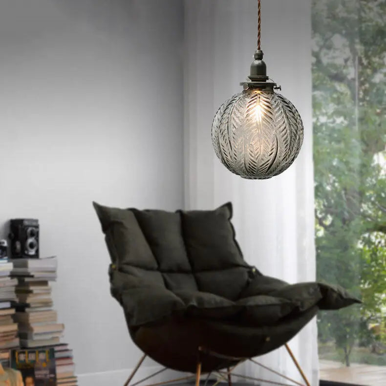 Retro Lotus Texture Glass 1-light Globe Pendant Light Lumendat