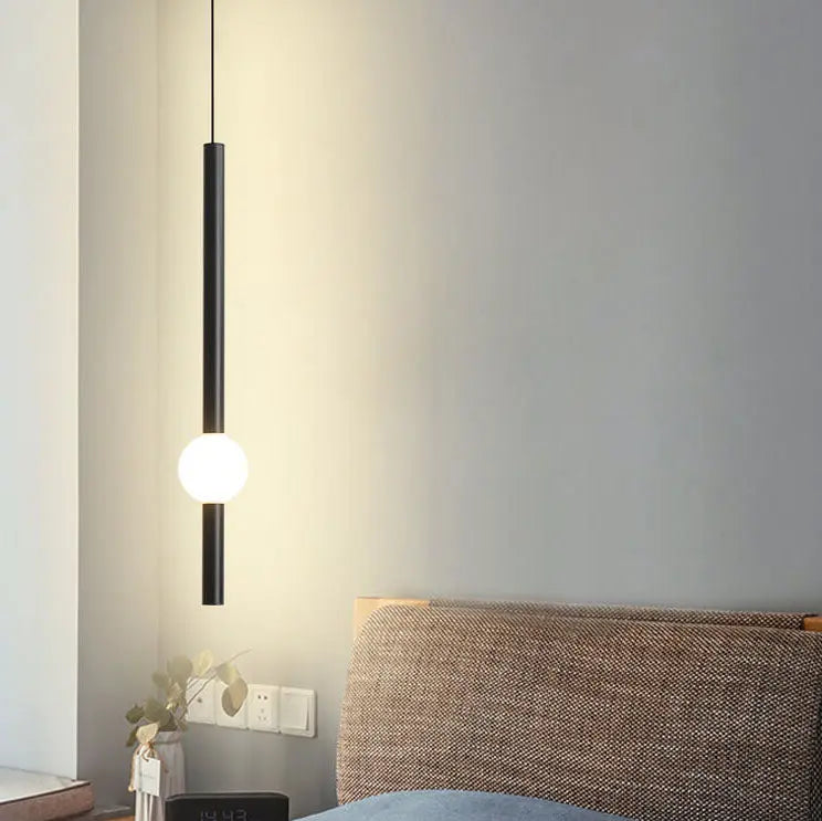 Modern Minimalist Long Cylinder with Metal Ball LED Pendant Light Lumendat