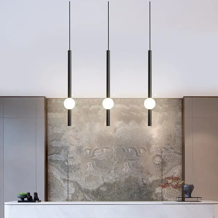 Modern Minimalist Long Cylinder with Metal Ball LED Pendant Light modern luxury lighting fixture