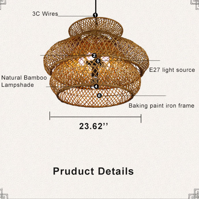 Retro Rattan 3-layer Woven Chandelier – 4 or 6 Light, Handcrafted