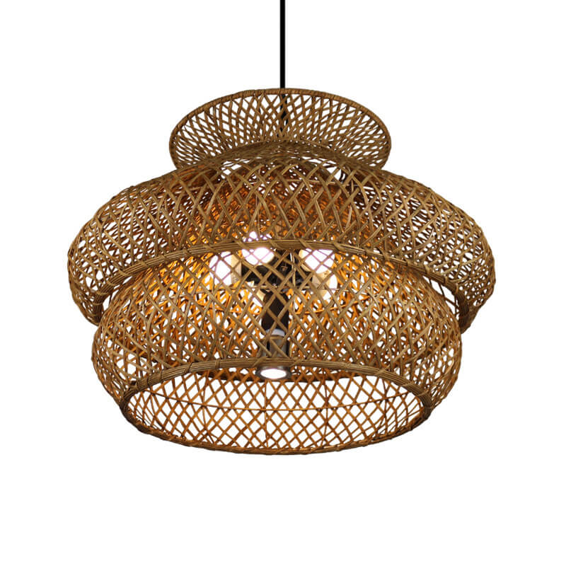 Retro Rattan 3-layer Woven Chandelier – 4 or 6 Light, Handcrafted