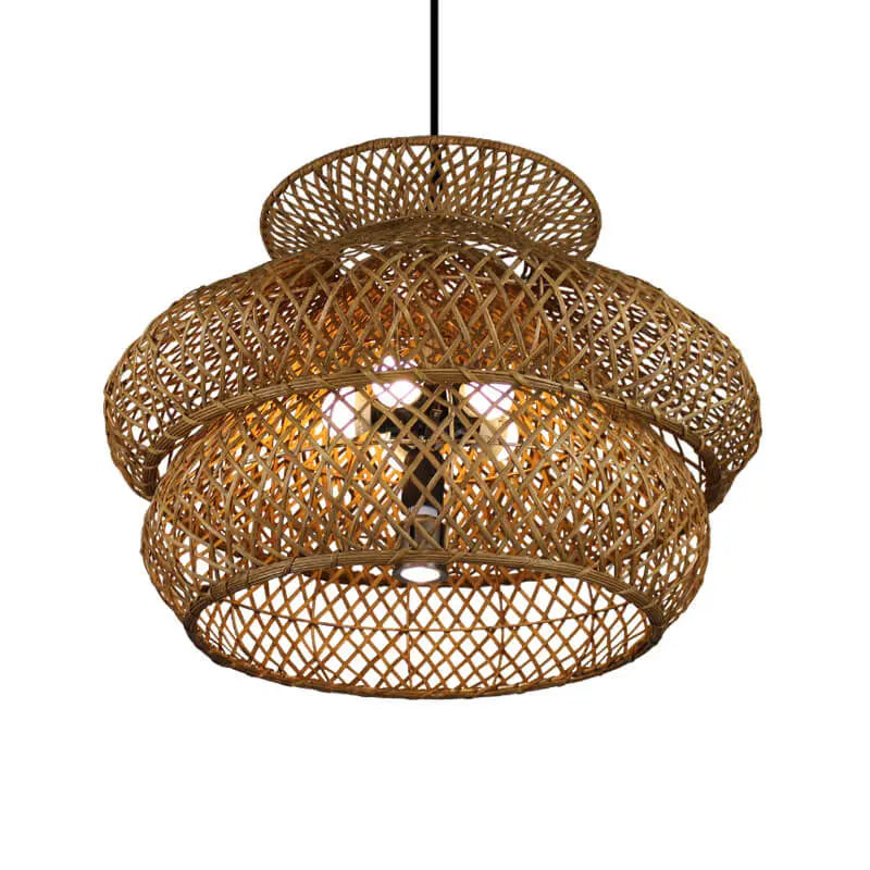 Retro Rattan 3-layer Woven Chandelier – 4 or 6 Light, Handcrafted Lumendat