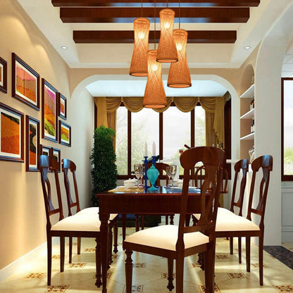 Woven Bamboo 1-Light Tube Pendant Light