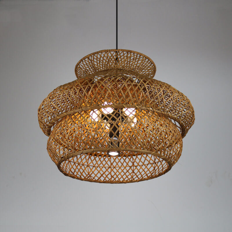 Retro Rattan 3-layer Woven Chandelier – 4 or 6 Light, Handcrafted