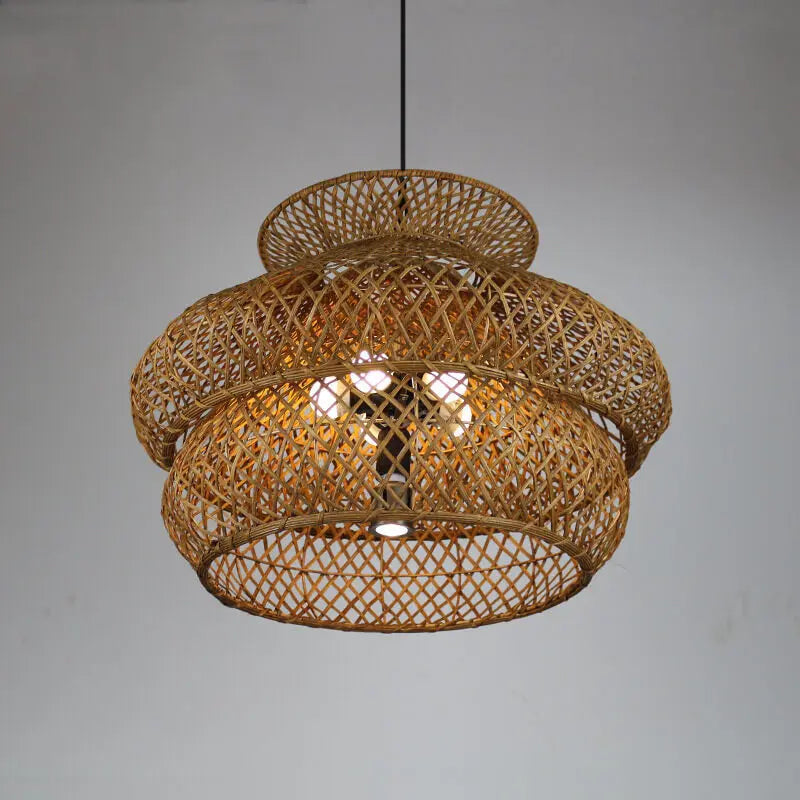 Retro Rattan 3-layer Woven Chandelier – 4 or 6 Light, Handcrafted Lumendat
