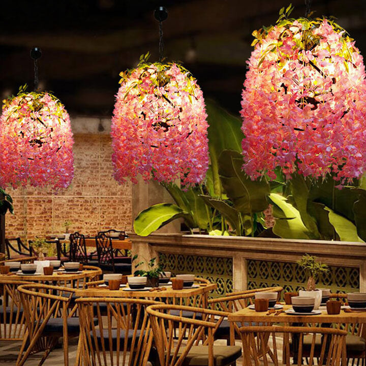 Industrial Colorful Flower Globe Chandelier – 1/3/5-light, Pink Blue Purple