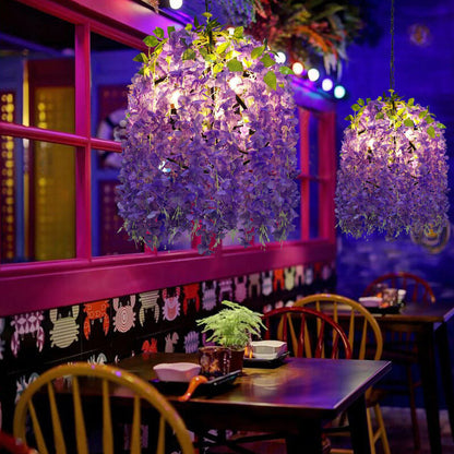 Industrial Colorful Flower Globe Chandelier – 1/3/5-light, Pink Blue Purple