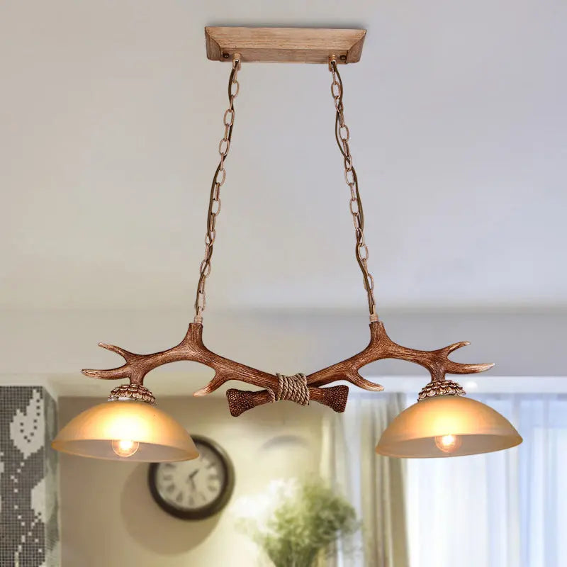 Vintage Antler Resin & Glass Bowl 2-light Chandelier – Industrial Style Lumendat