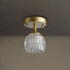 European Light Luxury Round Head Iron Glass 1-light Semi-flush Mount Light