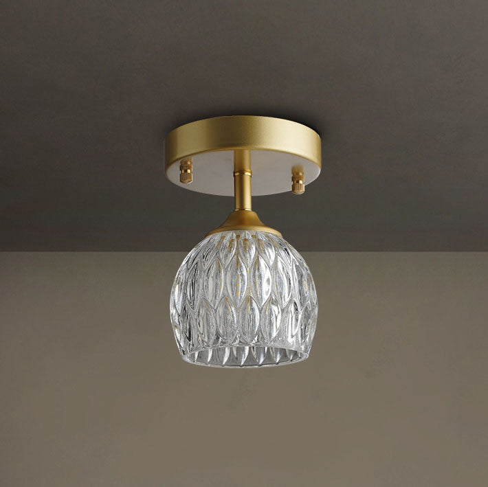 European Light Luxury Round Head Iron Glass 1-light Semi-flush Mount Light