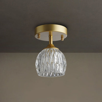 European Light Luxury Round Head Iron Glass 1-light Semi-flush Mount Light