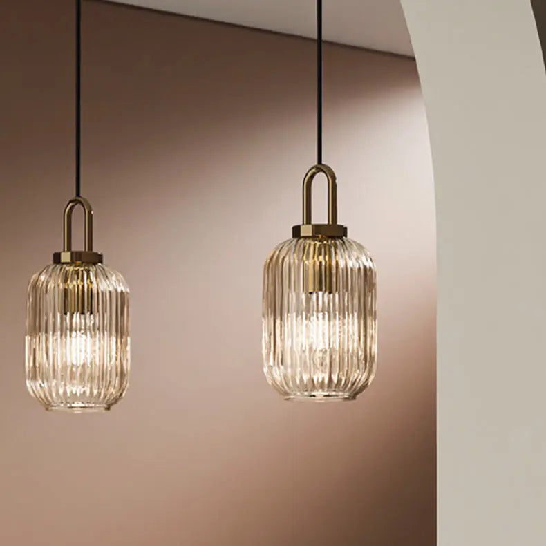 Contemporary Nordic Round Oval Pumpkin Stainless Steel Striped Glass 1-light Pendant Light for Living Room BulbSquare