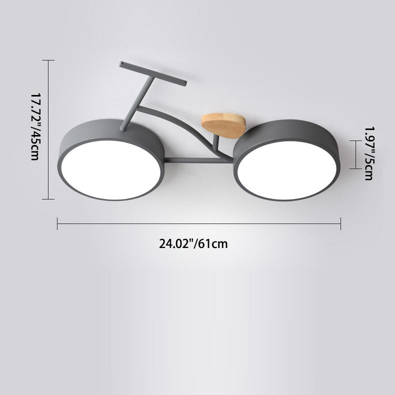 Contemporary Creative Bicycle Acrylic Wood LED Kids Flush Mount Ceiling Light for Living Room