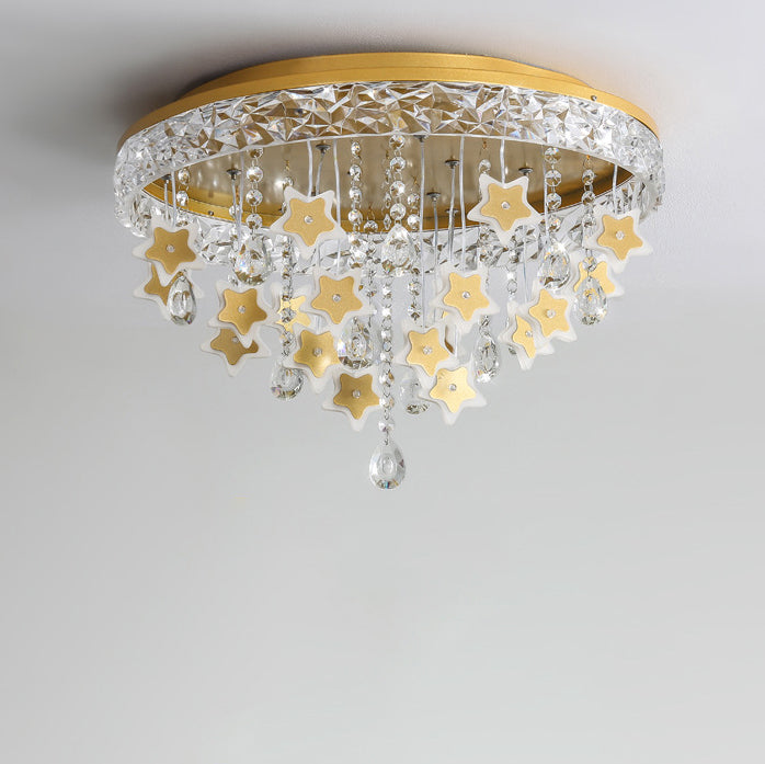 Lumendat Contemporary Nordic Kids Iron Acrylic Crystal Round Star Pendant LED Flush Mount Ceiling Light For Bedroom Lumendat