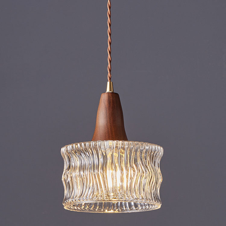 Modern Transitional Walnut Brass Round Glass Shade 1-light Pendant Light for Living Room
