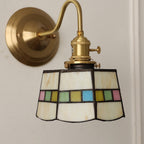 Traditional Tiffany Round Copper Glass 1-Light Wall Sconce Lamp For Living Room