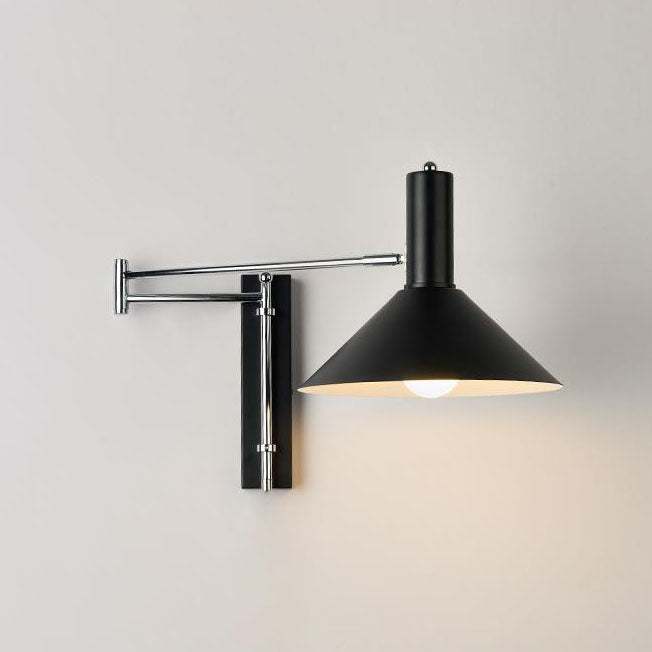 Modern Minimalist Round Tapered Iron 1-Light Retractable Wall Sconce Lamp For Bedroom Lumendat