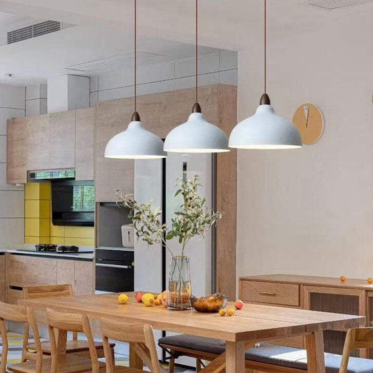 Japanese Simple Iron Dome Solid Wood Top 1-light Pendant Light BulbSquare