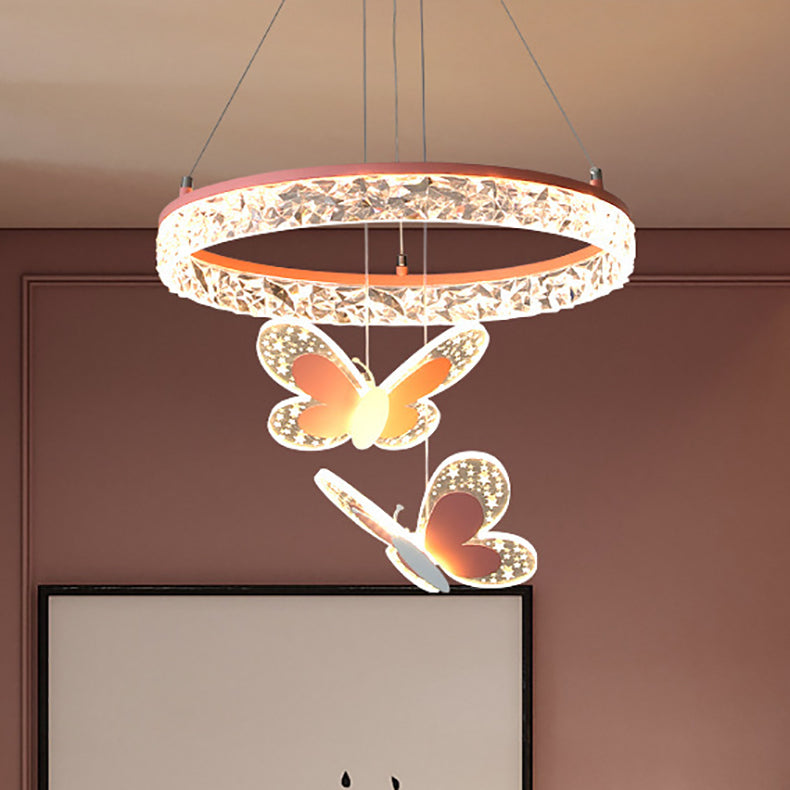 Lumendat Contemporary Creative Kids Round Butterfly Iron Acrylic LED Chandelier For Bedroom Lumendat
