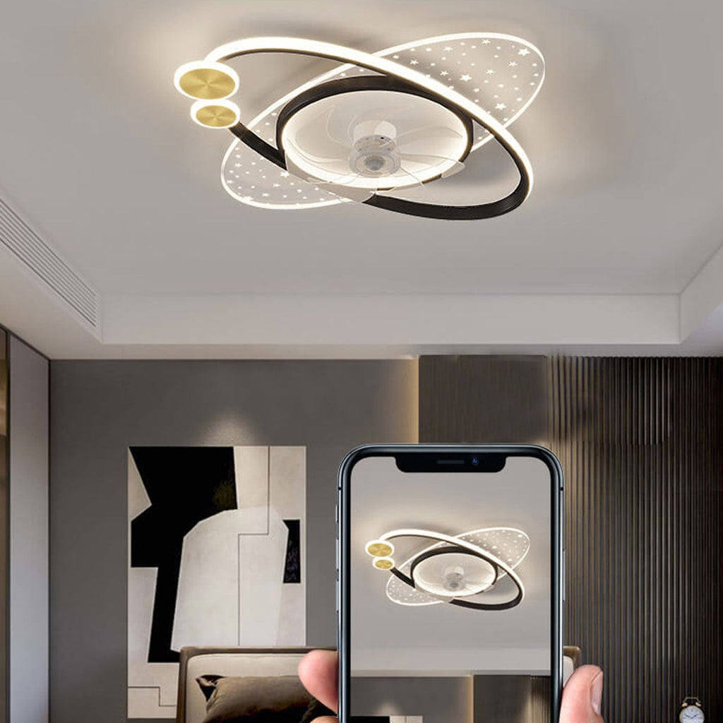 Lumendat Modern Creative Planet Star Effect LED Flush Mount Ceiling Fan Light Lumendat
