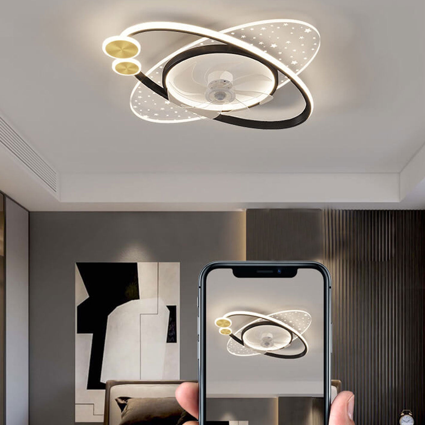 Lumendat Modern Creative Planet Star Effect LED Flush Mount Ceiling Fan Light Lumendat