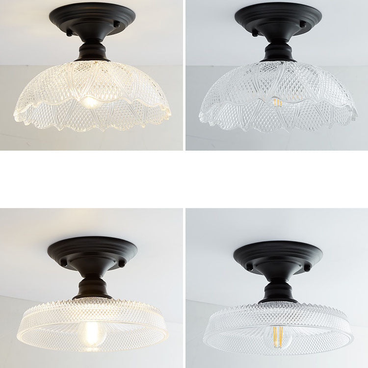 Nordic Vintage Glass Floral Round Geometry 1-Light Semi-Flush Mount Ceiling Light Lumendat