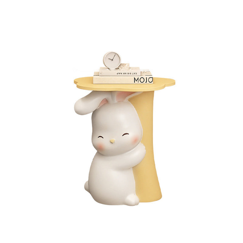 Lumendat Contemporary Creative Kids Flower Rabbit Resin Wood End Table 1-Tray For Bedroom Lumendat