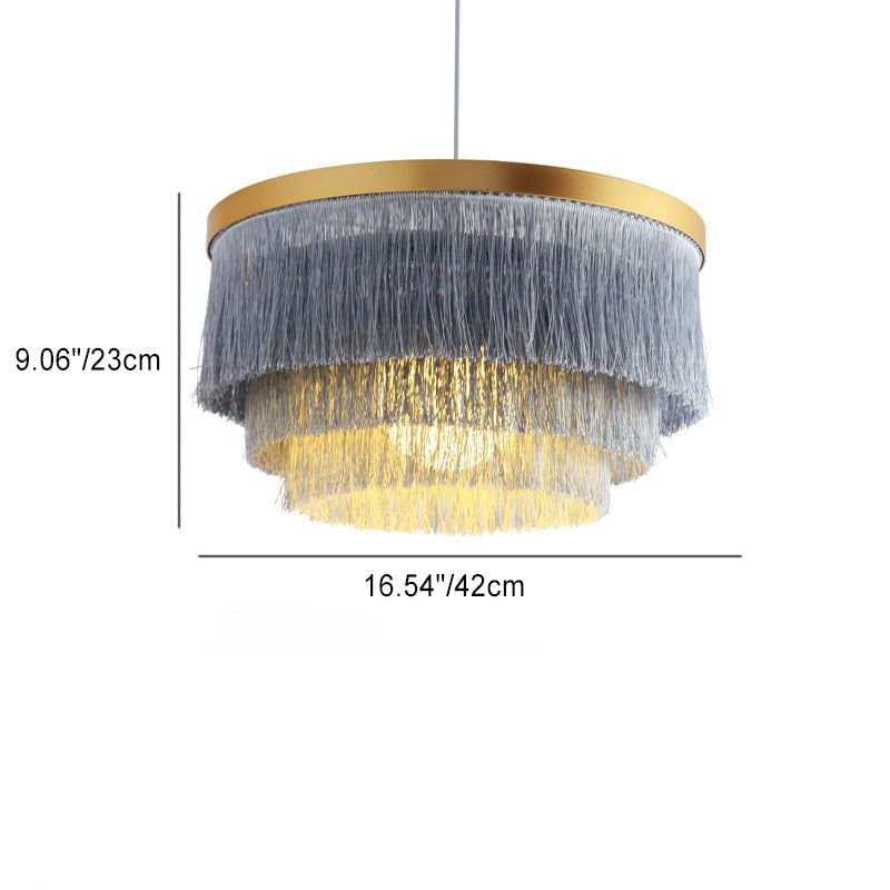 Contemporary Scandinavian Tassel Round Silk Polyester Iron 1-light Pendant Light for Bedroom