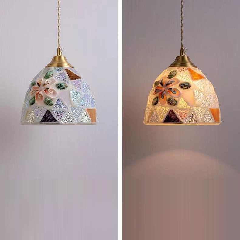 Traditional Tiffany Shell Decor Stained Glass Semicircle 1-light Pendant Light for Bedroom BulbSquare