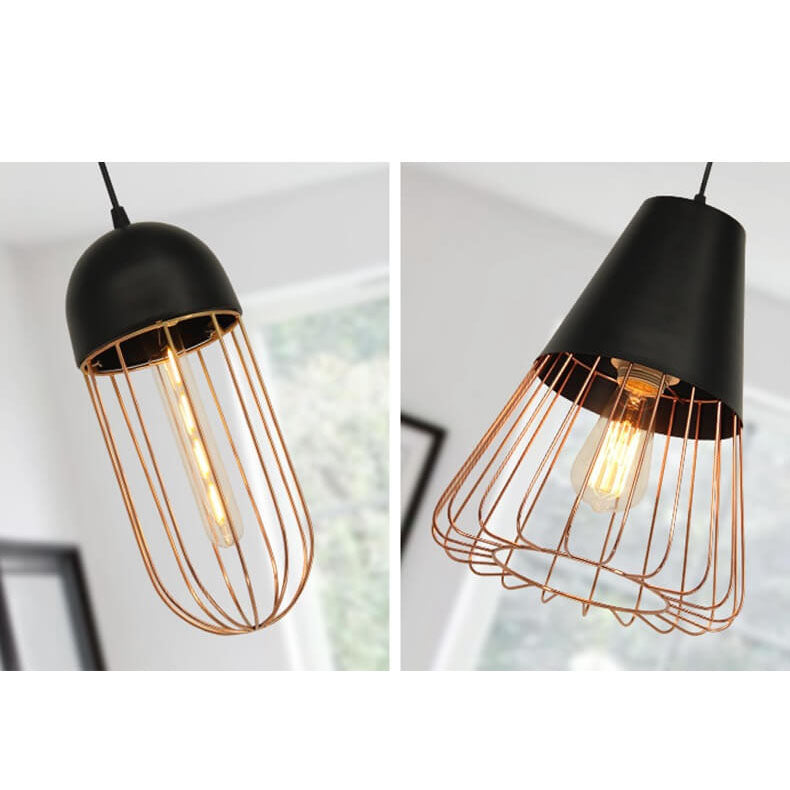 Nordic Creative Iron Cage Geometry 1-light Pendant Light BulbSquare