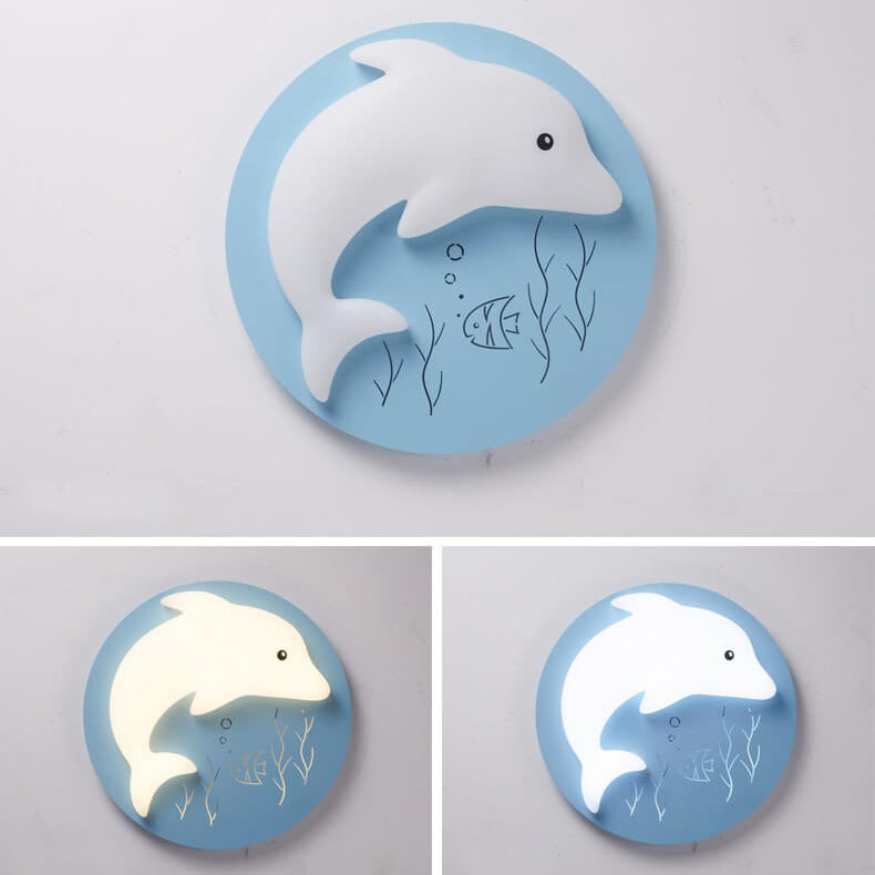 Lumendat Cartoon Cute Dolphin Blue Disc LED Flush Mount Ceiling Light Lumendat