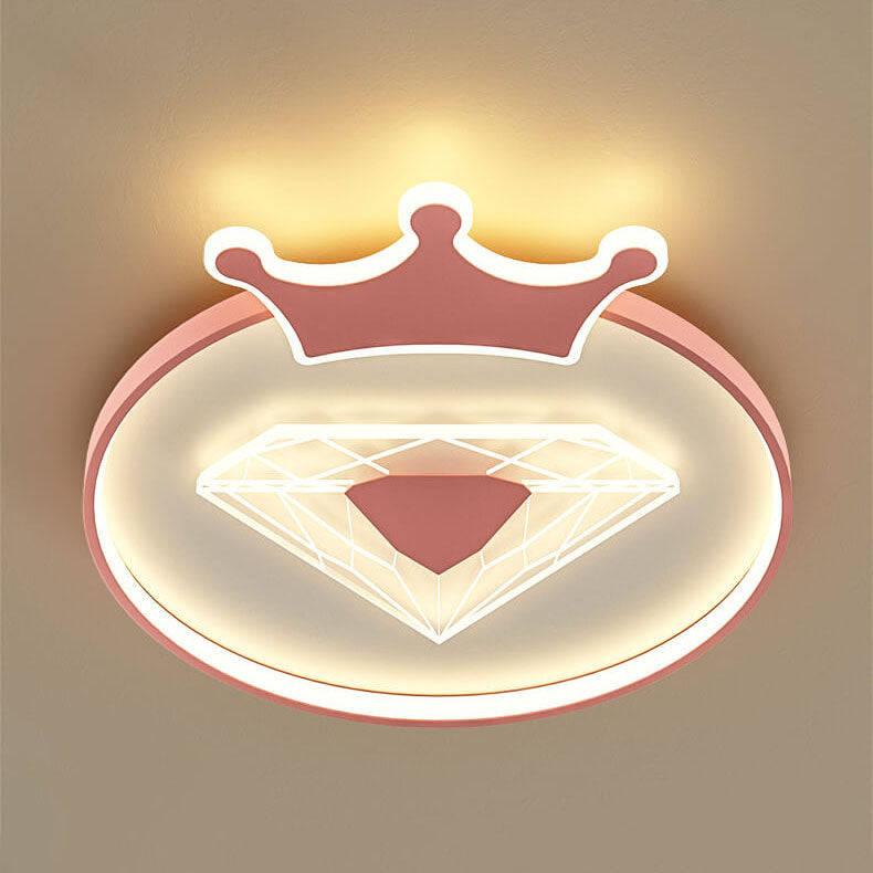Lumendat Creative Simplicity Round Crown Diamond Acrylic Shade LED Kids Flush Mount Ceiling Light Lumendat