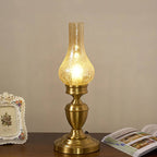 Vintage All Brass Wooden Glass Kerosene Lamp Design 1- Light Table Lamp Lumendat
