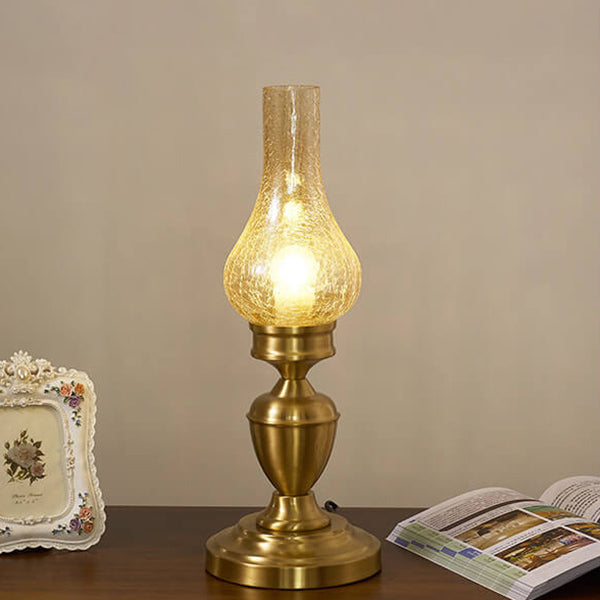 Vintage All Brass Wooden Glass Kerosene Lamp Design 1- Light Table Lamp Lumendat