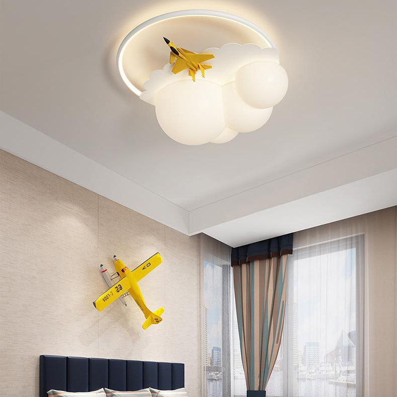 Lumendat Modern Kids Cloudy Airplane Iron Resin Rotomolded LED Flush Mount Ceiling Light Lumendat