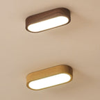 Modern Minimalist Oval Strip Wood Grain Metal LED Flush Mount Ceiling Light for Hallway BulbSquare