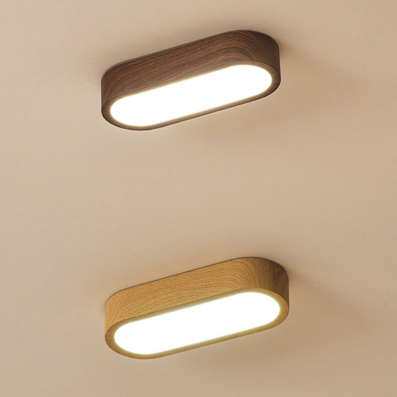 Modern Minimalist Oval Strip Wood Grain Metal LED Flush Mount Ceiling Light for Hallway