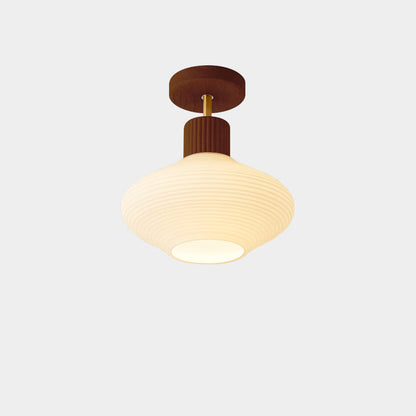 Nordic Log Striped Glass Oval 1-light Semi-flush Mount Ceiling Light