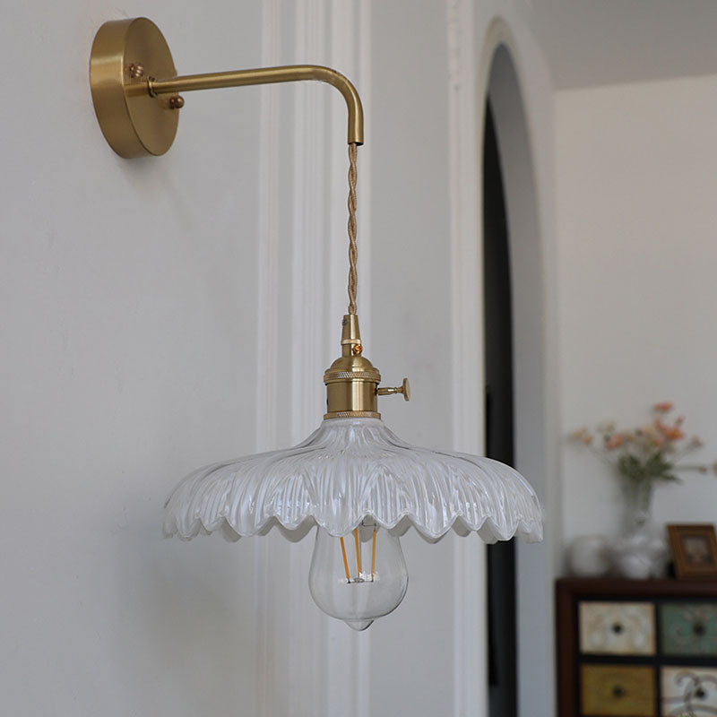 Modern Art Deco Iron Flower Glass Shade 1-Light Wall Sconce Lamp For Bedroom Lumendat