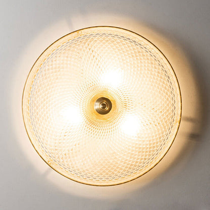 Vintage Luxury Round Brass Glass Bowl 3-Light Flush Mount Ceiling Light