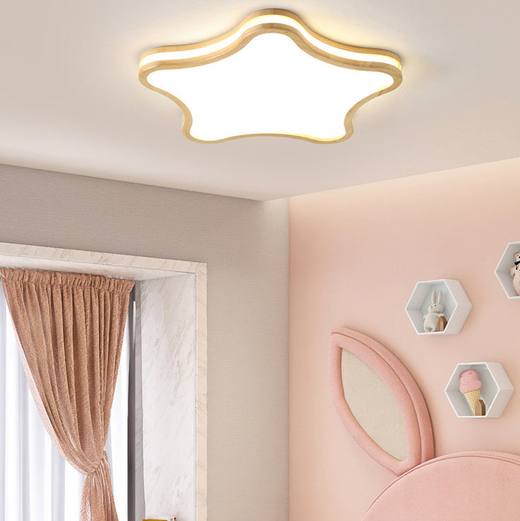 Lumendat Contemporary Nordic Kids Rubber Wood Glass Star Cloud Moon LED Flush Mount Ceiling Light For Bedroom Lumendat
