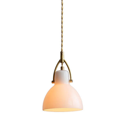 Vintage Milk White Glass Dome 1-Light Mini Brass Pendant Light