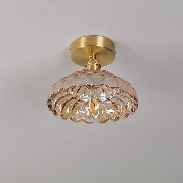 Vintage Brass Glass Dome 1-light Semi-flush Mount Ceiling Light