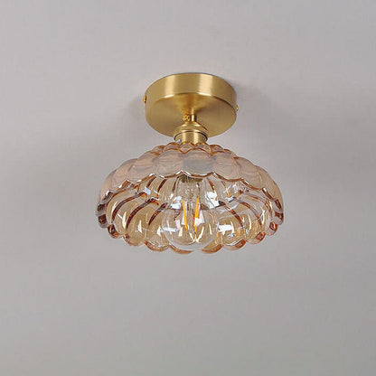 Vintage Brass Glass Dome 1-light Semi-flush Mount Ceiling Light