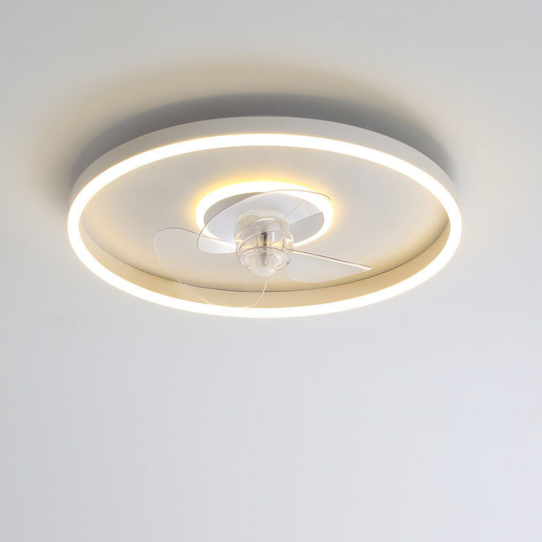 Contemporary Nordic Round Iron Silicone Aluminum Invisible LED Flush Mount Ceiling Fan Light For Living Room & Bedroom Lumendat